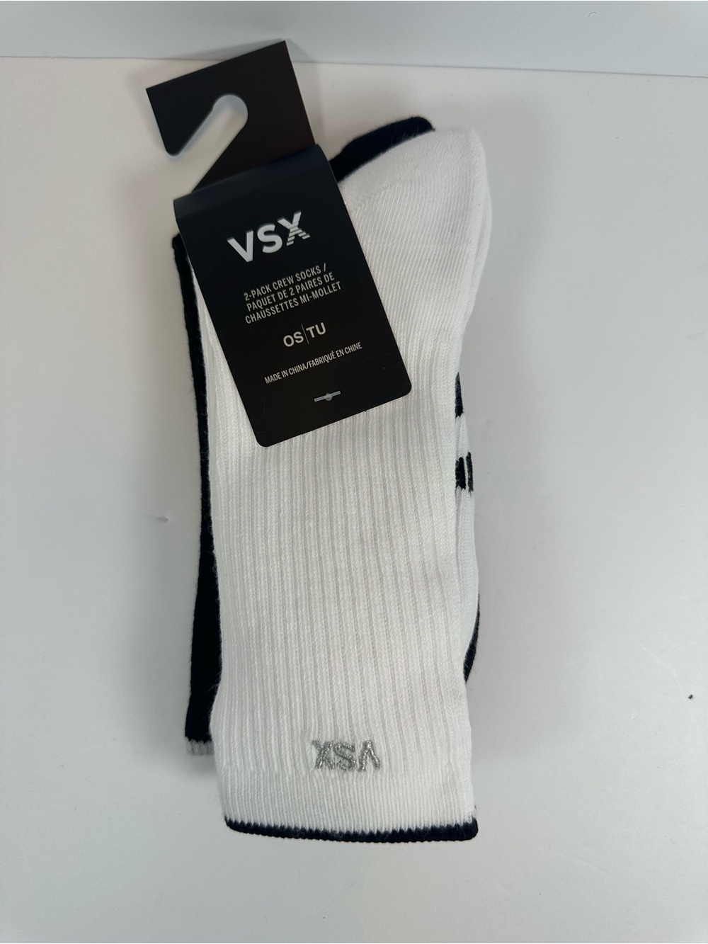 VSX White Crew Athletic Socks with Black Trim - 1 Pair